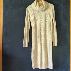 NWT Sincerely Jules Sz M Midi Sweater Dress Cowl Neck Cable Knit Ivory